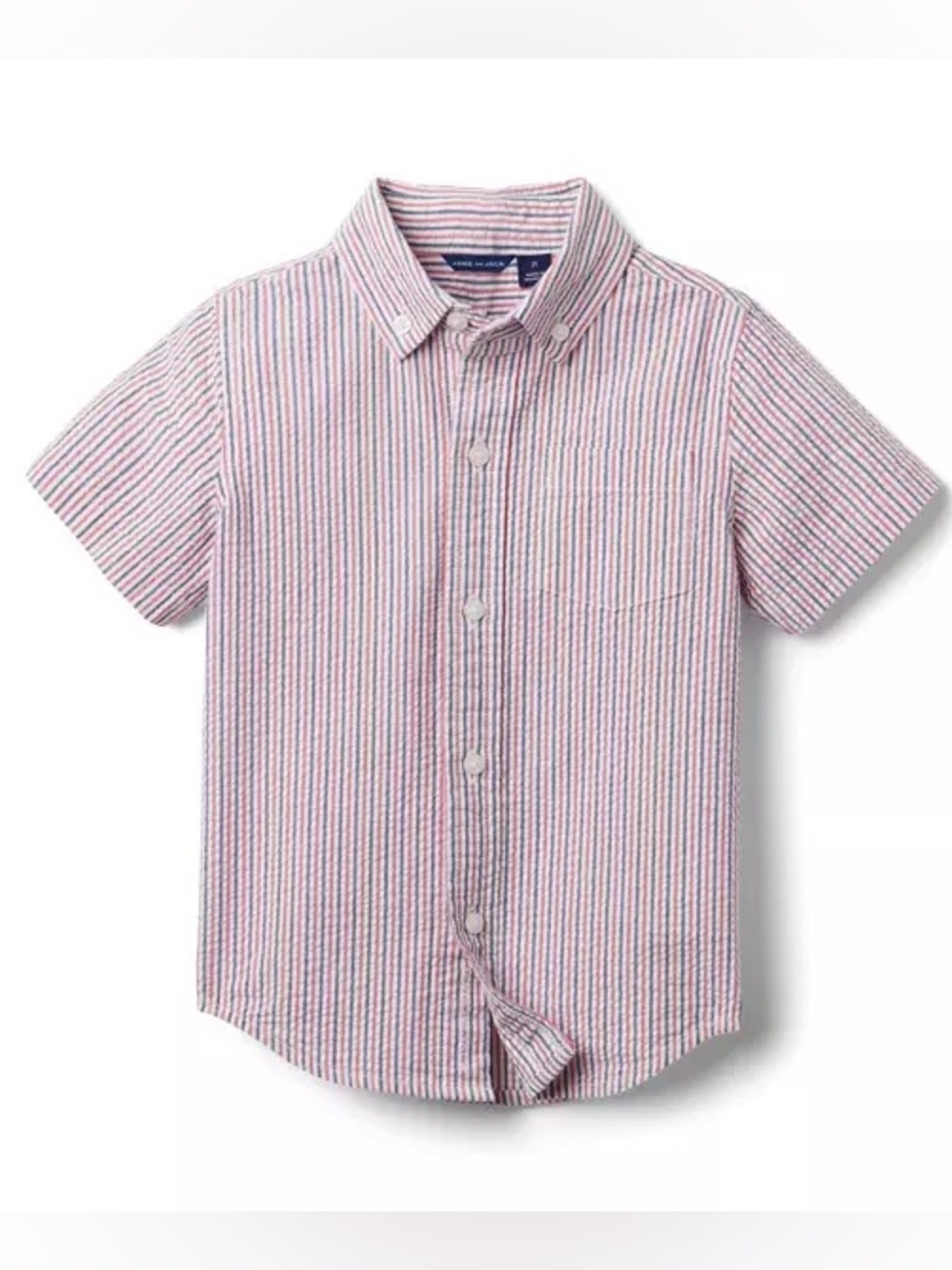 JANIE & JACK Striped Seersucker Shirt Boys 10 Button Down July 4th Americana